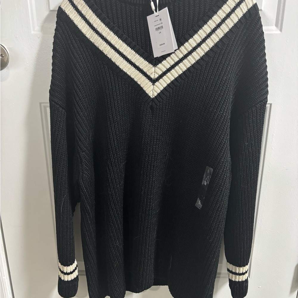 Black and White V-Neck Women's Sweater